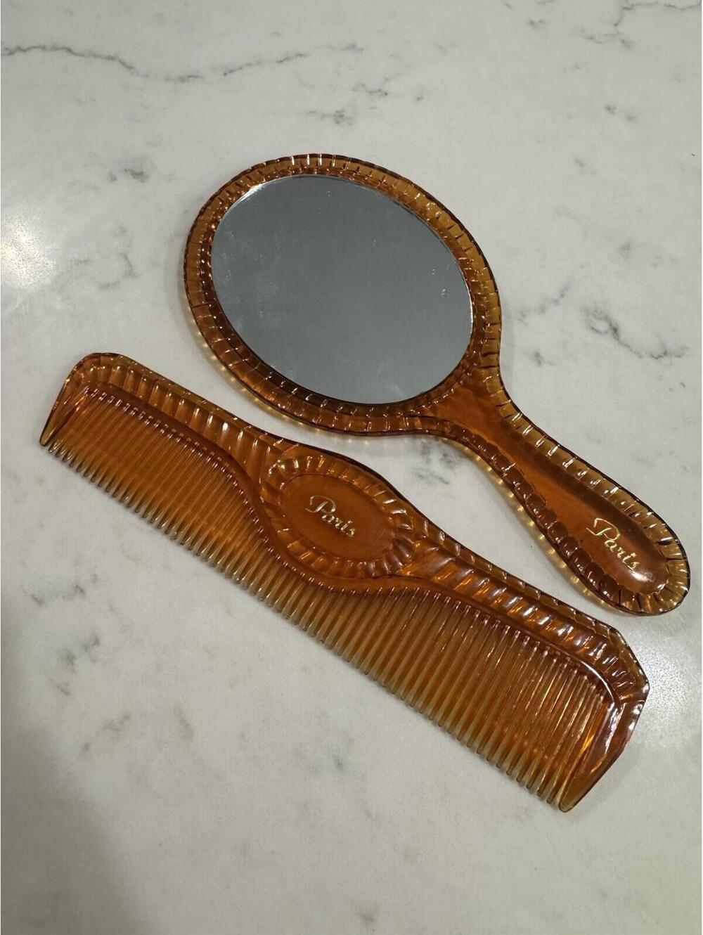 Vintage Comb And Mirror Set Paris Marked